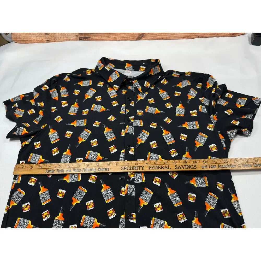 Wearfirst Short Sleeve Black Button Up Size XL Whiskey Graphics
